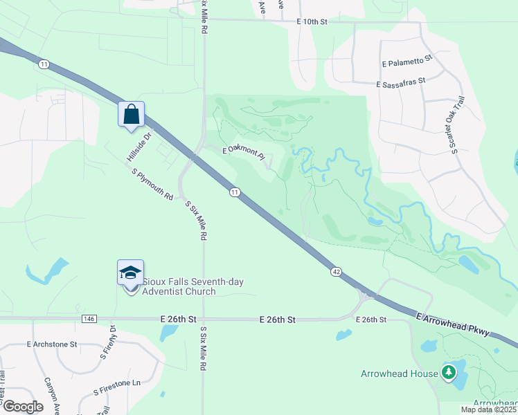 map of restaurants, bars, coffee shops, grocery stores, and more near 7935 South Dakota 11 in Sioux Falls