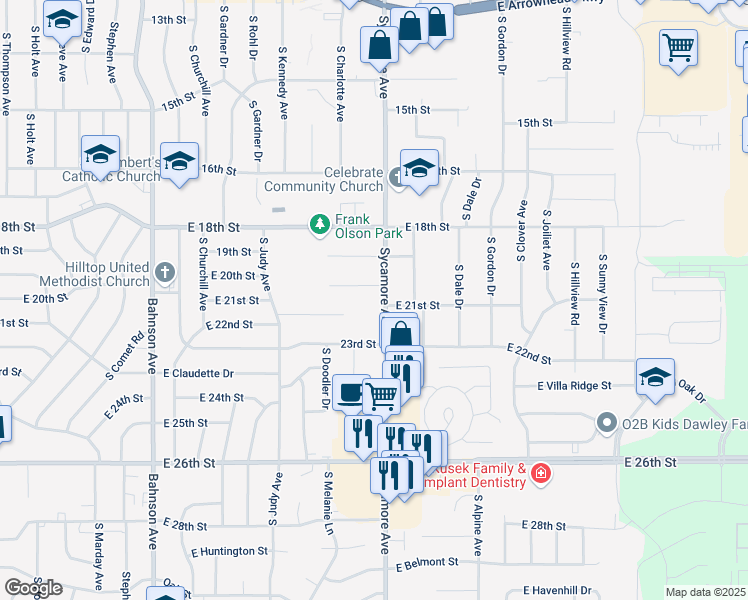 map of restaurants, bars, coffee shops, grocery stores, and more near 4301-4499 E 20th St in Sioux Falls