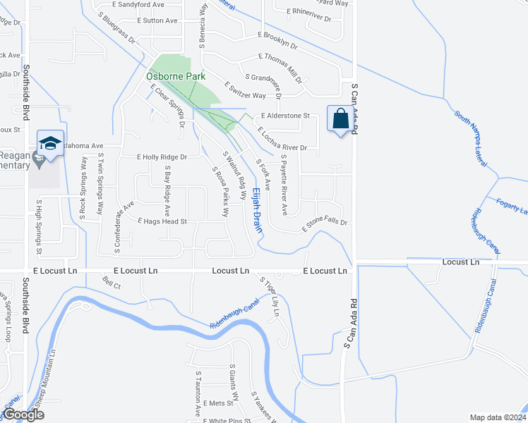 map of restaurants, bars, coffee shops, grocery stores, and more near 3605 South Fork Avenue in Nampa
