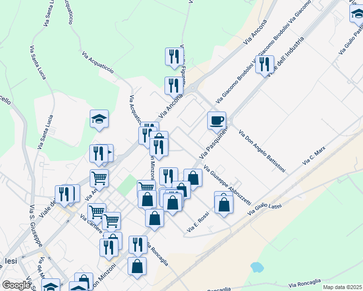 map of restaurants, bars, coffee shops, grocery stores, and more near 7 Via Alessandro Bocconi in Jesi