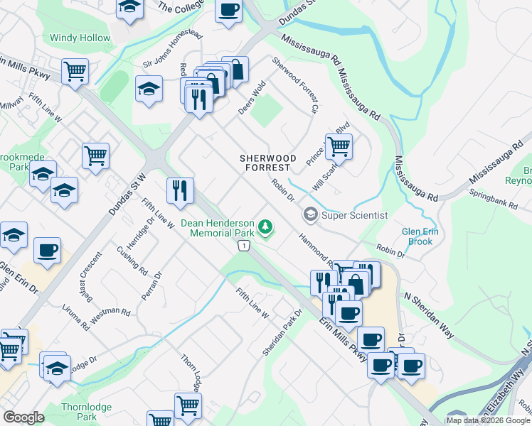 map of restaurants, bars, coffee shops, grocery stores, and more near 2947 Hammond Road in Mississauga
