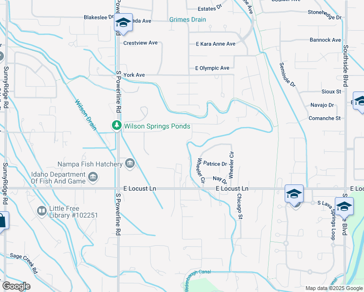 map of restaurants, bars, coffee shops, grocery stores, and more near 3523 Portland Avenue in Nampa