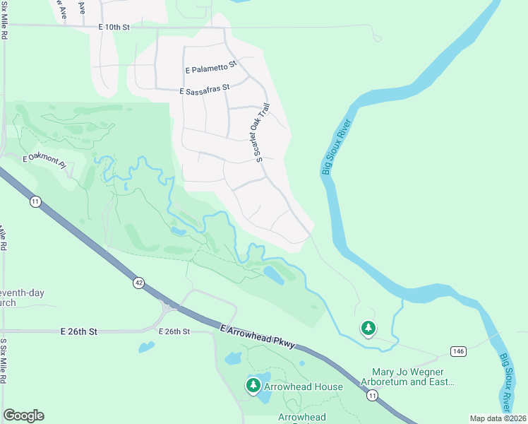 map of restaurants, bars, coffee shops, grocery stores, and more near S Sugar Maple Dr in Sioux Falls