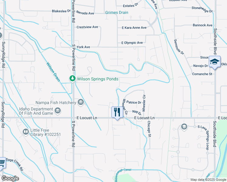 map of restaurants, bars, coffee shops, grocery stores, and more near 3523 Portland Avenue in Nampa