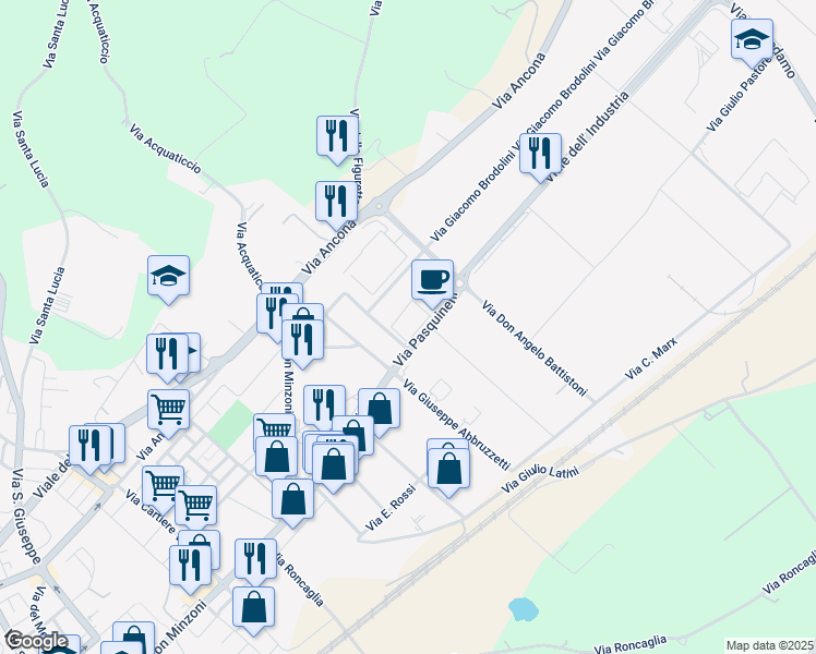 map of restaurants, bars, coffee shops, grocery stores, and more near 3 Via Fernando Santi in Jesi