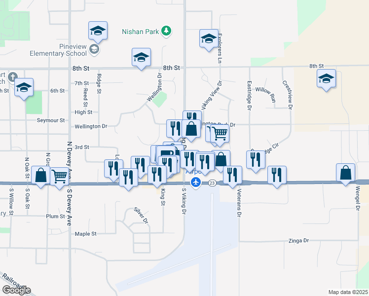 map of restaurants, bars, coffee shops, grocery stores, and more near 150 County Road H in Reedsburg