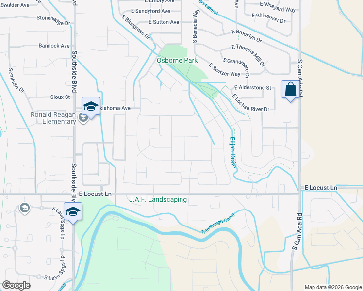 map of restaurants, bars, coffee shops, grocery stores, and more near 3619 South Trail Ridge Avenue in Nampa