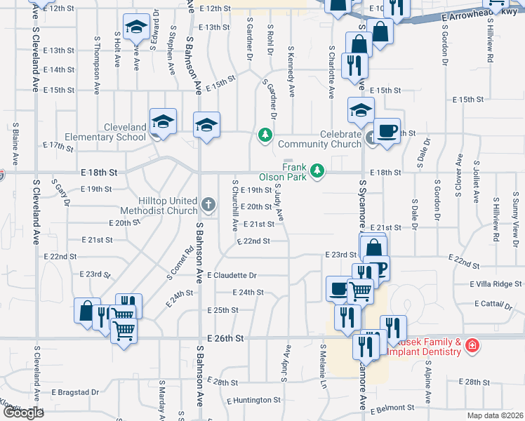 map of restaurants, bars, coffee shops, grocery stores, and more near 3916 East 21st Street in Sioux Falls