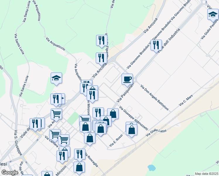 map of restaurants, bars, coffee shops, grocery stores, and more near 7 Via Alessandro Bocconi in Jesi