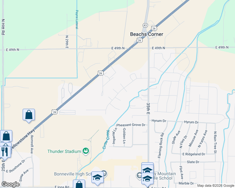 map of restaurants, bars, coffee shops, grocery stores, and more near 3441 East Edwards Drive in Idaho Falls