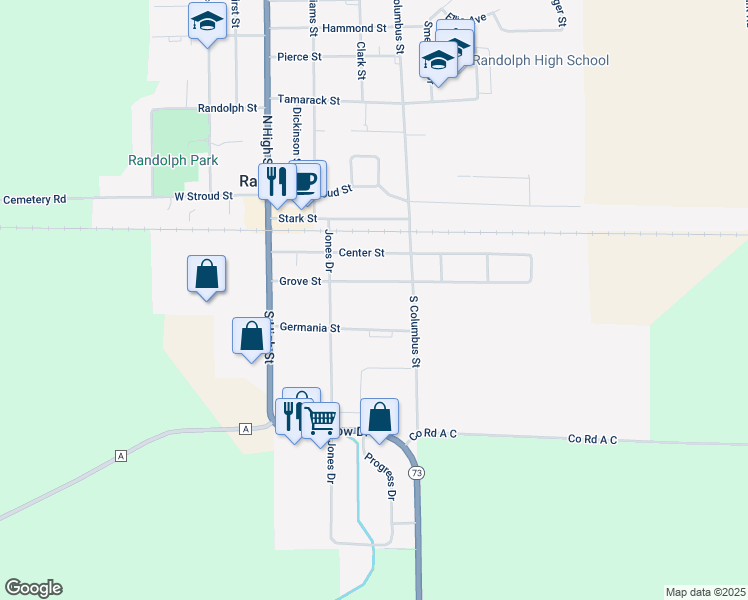 map of restaurants, bars, coffee shops, grocery stores, and more near 242 Grove St in Randolph