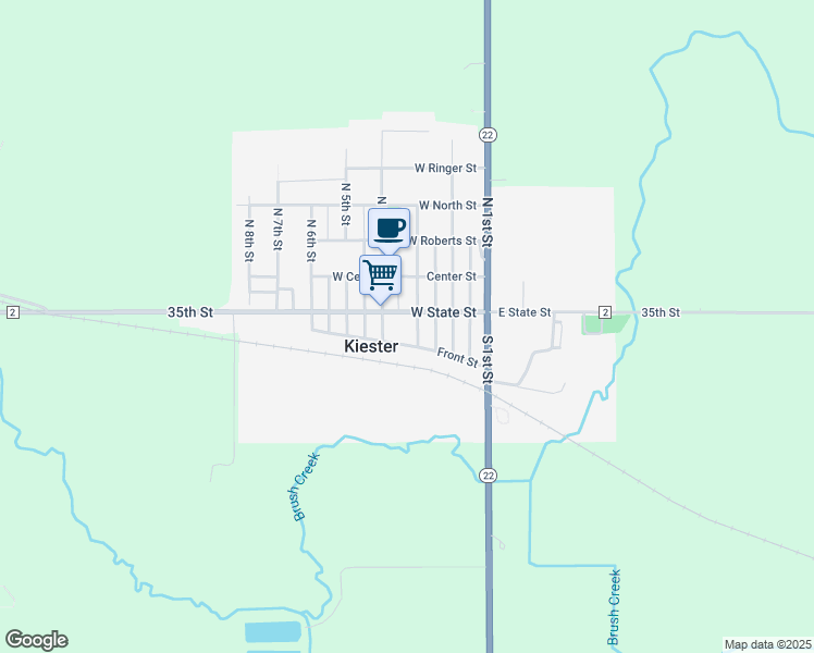 map of restaurants, bars, coffee shops, grocery stores, and more near 118 South 3rd Street in Kiester