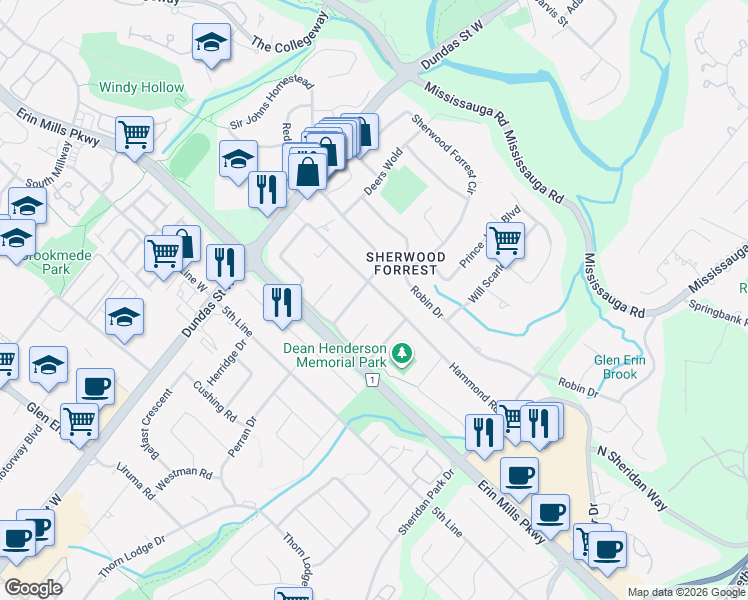 map of restaurants, bars, coffee shops, grocery stores, and more near 2524 Hammond Road in Mississauga