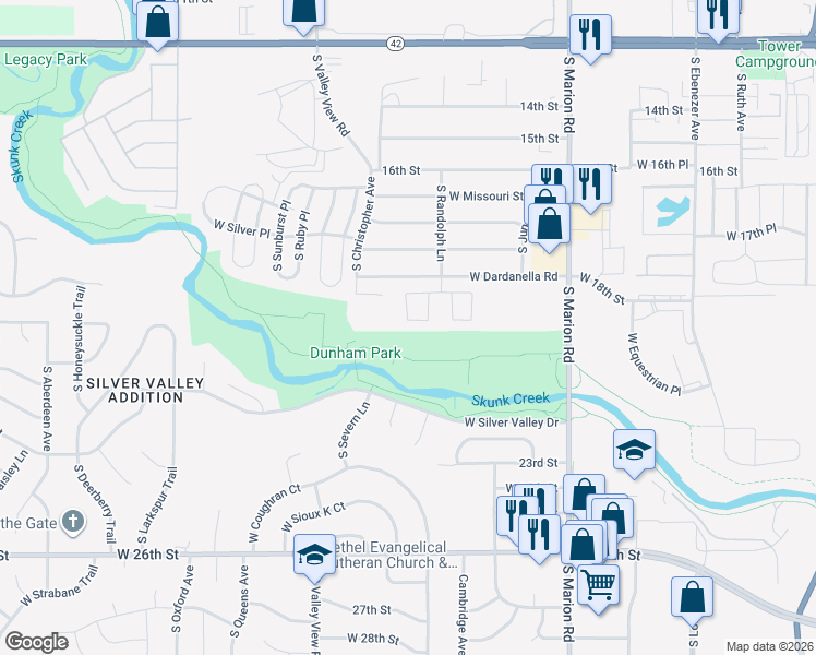 map of restaurants, bars, coffee shops, grocery stores, and more near 5801 West Christopher Place in Sioux Falls