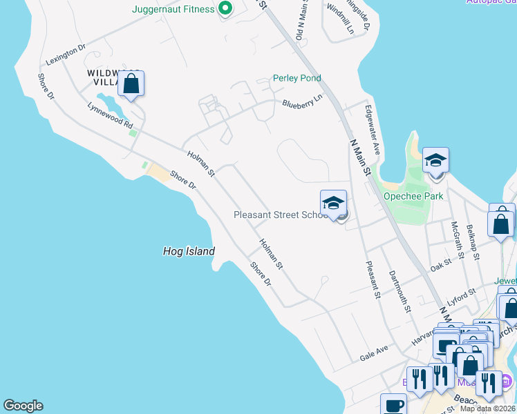 map of restaurants, bars, coffee shops, grocery stores, and more near 16 Birchwood Way in Laconia