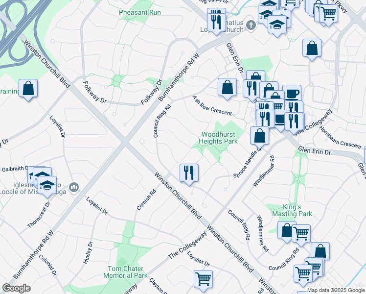 map of restaurants, bars, coffee shops, grocery stores, and more near 3574 Pitch Pine Crescent in Mississauga