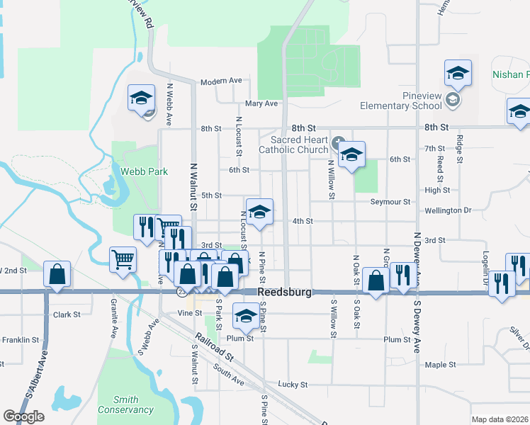 map of restaurants, bars, coffee shops, grocery stores, and more near 415 North Pine Street in Reedsburg