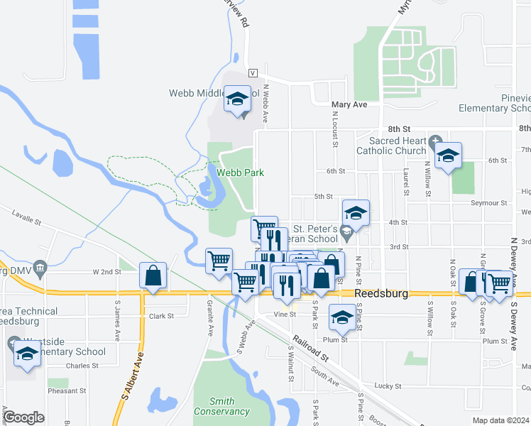map of restaurants, bars, coffee shops, grocery stores, and more near 155 4th Street in Reedsburg