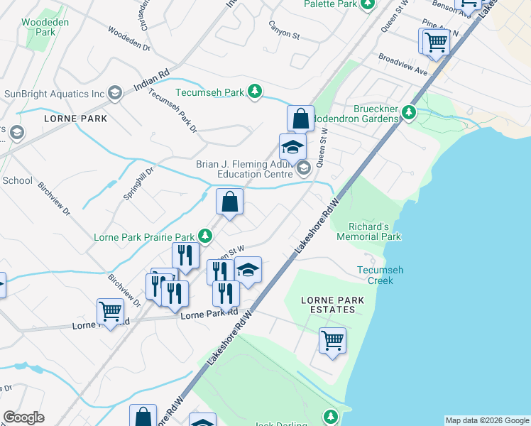 map of restaurants, bars, coffee shops, grocery stores, and more near 928 Queen Street West in Mississauga