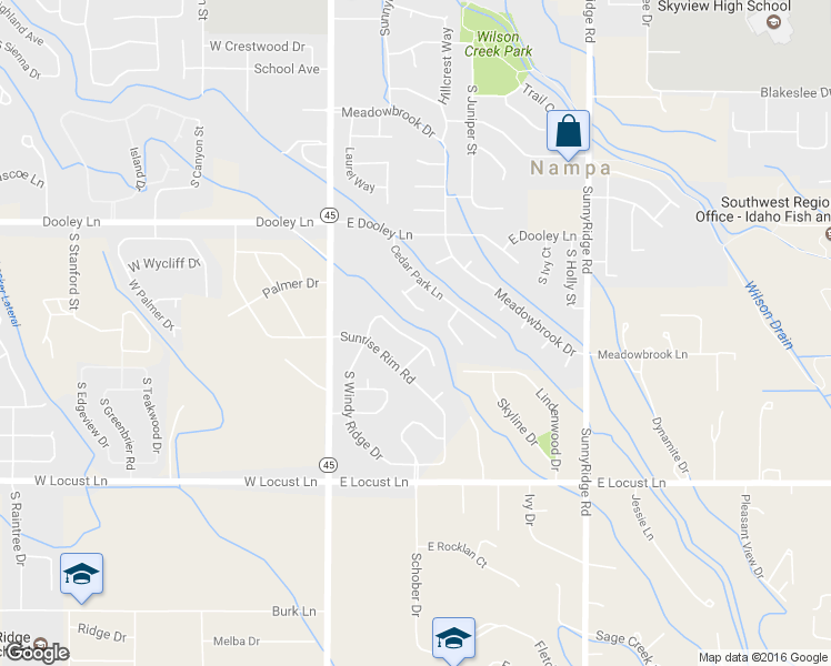 map of restaurants, bars, coffee shops, grocery stores, and more near 346 East Alexis Loop in Nampa