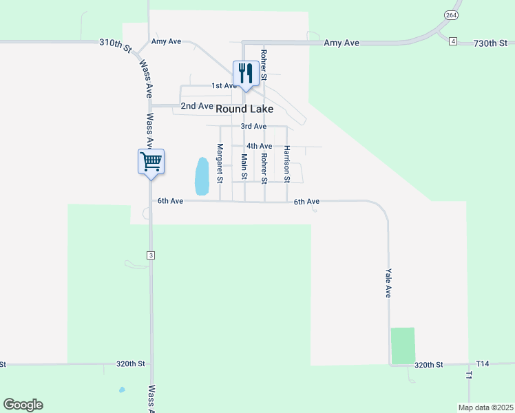 map of restaurants, bars, coffee shops, grocery stores, and more near 418 6th Avenue in Round Lake