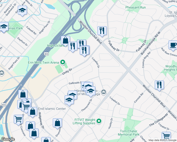 map of restaurants, bars, coffee shops, grocery stores, and more near 3139 Barwell Road in Mississauga