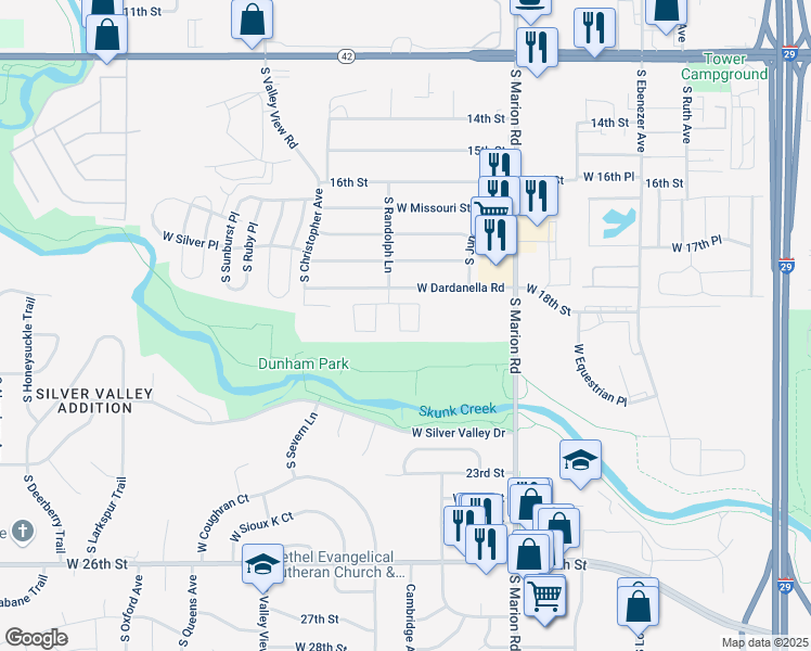 map of restaurants, bars, coffee shops, grocery stores, and more near 1012 South Newport Place in Sioux Falls