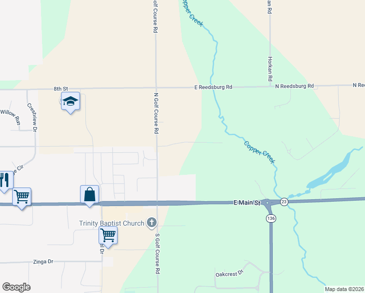 map of restaurants, bars, coffee shops, grocery stores, and more near E7173 Eagle Ridge Court in Reedsburg
