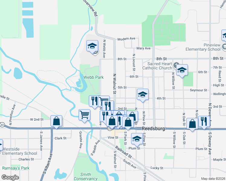 map of restaurants, bars, coffee shops, grocery stores, and more near 155 4th Street in Reedsburg