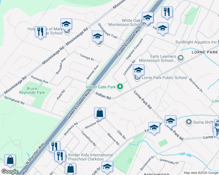 map of restaurants, bars, coffee shops, grocery stores, and more near 1944 Calgary Court in Mississauga