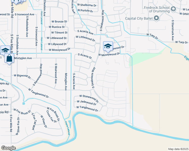 map of restaurants, bars, coffee shops, grocery stores, and more near 7376 South Kaywood Way in Boise