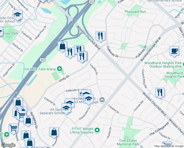map of restaurants, bars, coffee shops, grocery stores, and more near in Mississauga