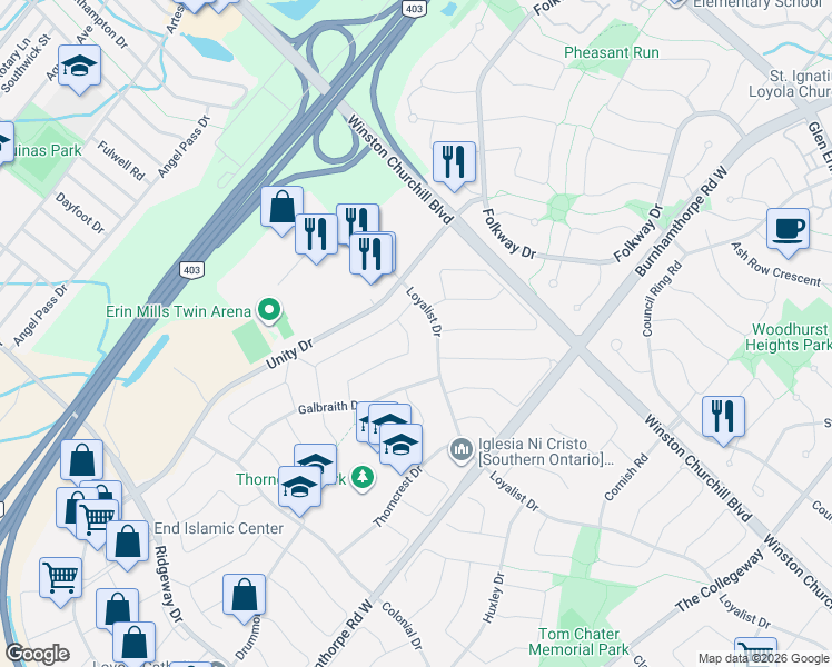 map of restaurants, bars, coffee shops, grocery stores, and more near 3098 Barwell Road in Mississauga