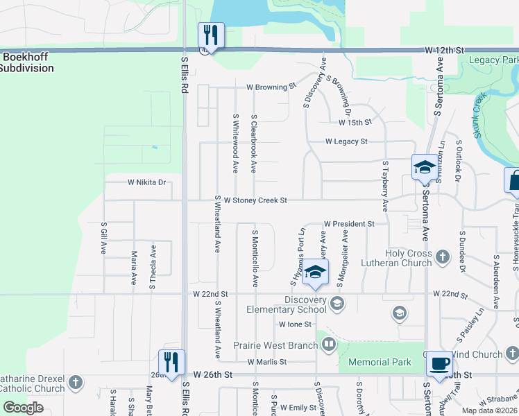 map of restaurants, bars, coffee shops, grocery stores, and more near 819 South Clearbrook Avenue in Sioux Falls