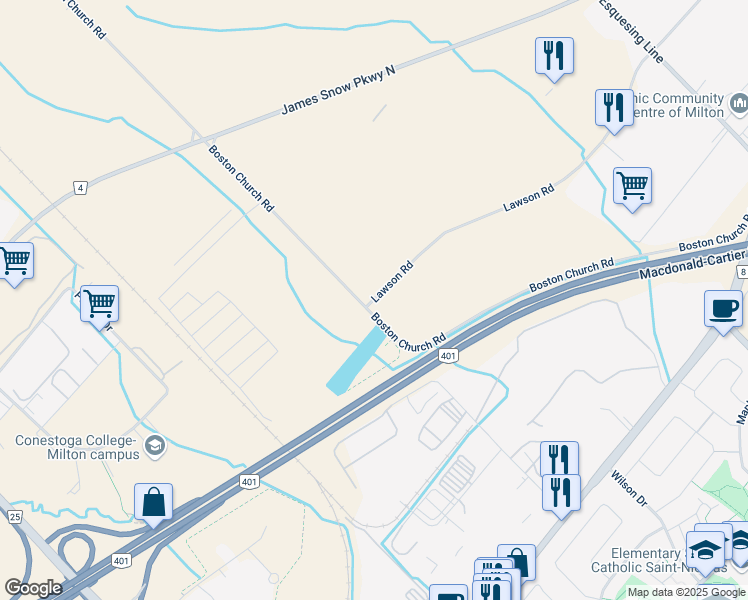 map of restaurants, bars, coffee shops, grocery stores, and more near 8449 Lawson Road in Milton