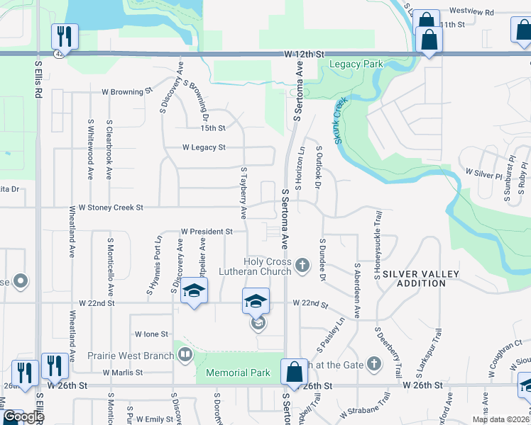 map of restaurants, bars, coffee shops, grocery stores, and more near 7444 West Stoney Creek Street in Sioux Falls