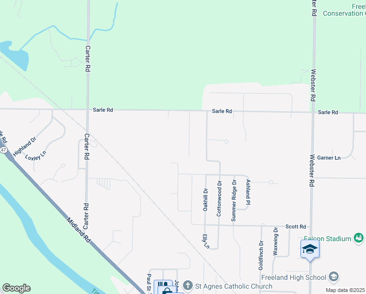 map of restaurants, bars, coffee shops, grocery stores, and more near 10609 Sarle Road in Freeland
