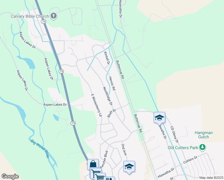 map of restaurants, bars, coffee shops, grocery stores, and more near 1351 Heroic Rd in Hailey