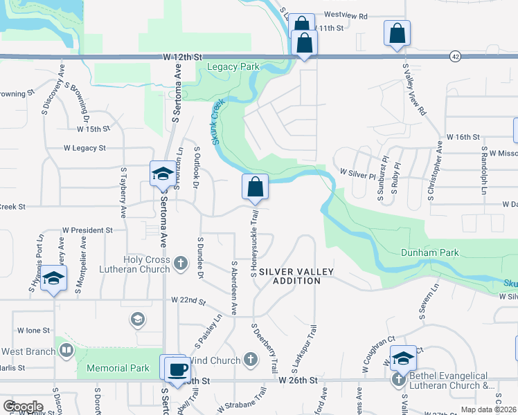 map of restaurants, bars, coffee shops, grocery stores, and more near 6816 West Stoney Creek Circle in Sioux Falls