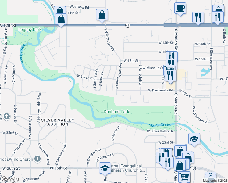 map of restaurants, bars, coffee shops, grocery stores, and more near 1009-1055 S Christopher Ave in Sioux Falls