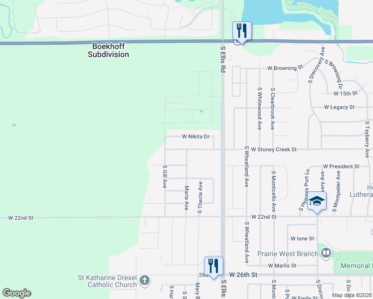 map of restaurants, bars, coffee shops, grocery stores, and more near 8716 W Stoney Creek St in Sioux Falls