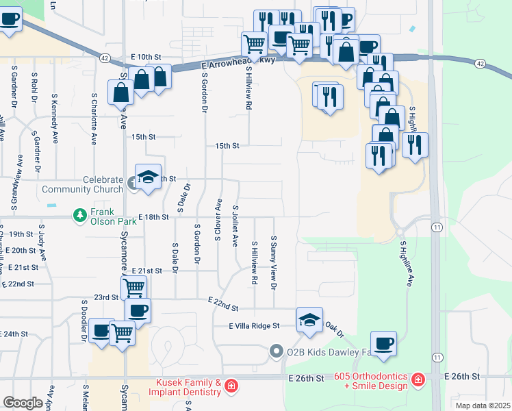 map of restaurants, bars, coffee shops, grocery stores, and more near 5200 East 17th Street in Sioux Falls
