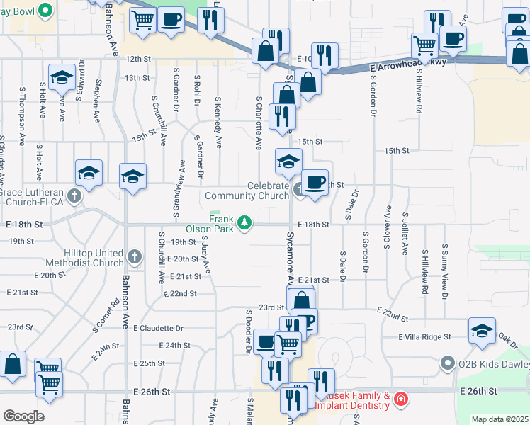 map of restaurants, bars, coffee shops, grocery stores, and more near 1013 South Charlotte Circle in Sioux Falls