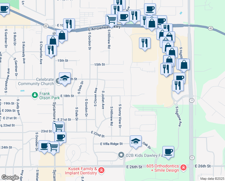 map of restaurants, bars, coffee shops, grocery stores, and more near 5200 East 17th Street in Sioux Falls