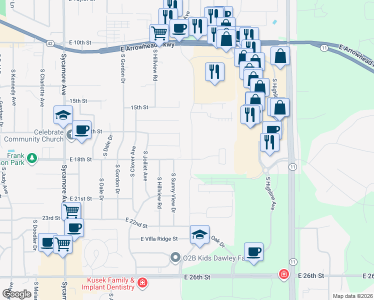 map of restaurants, bars, coffee shops, grocery stores, and more near 5116 East 17th Street in Sioux Falls