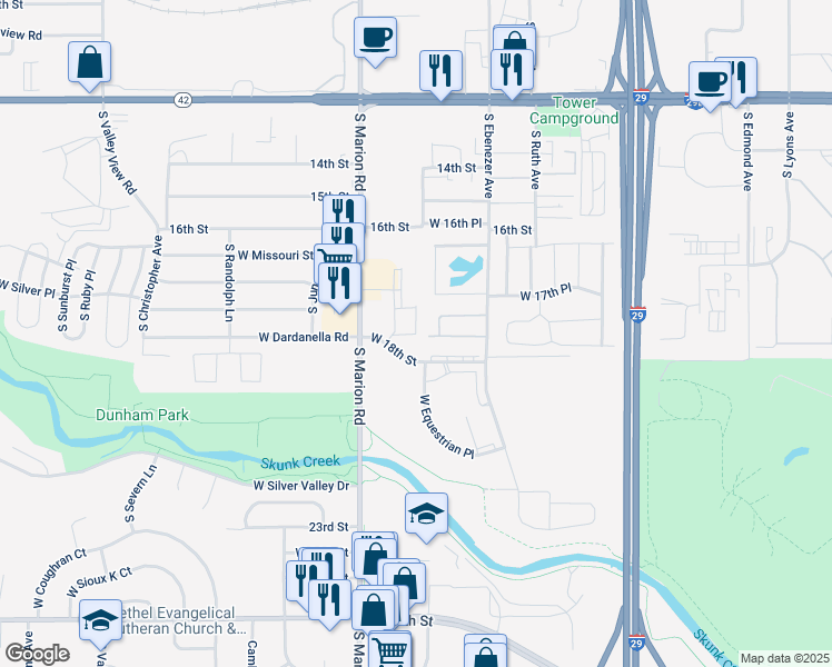 map of restaurants, bars, coffee shops, grocery stores, and more near 998 Willow Meadows Place in Sioux Falls