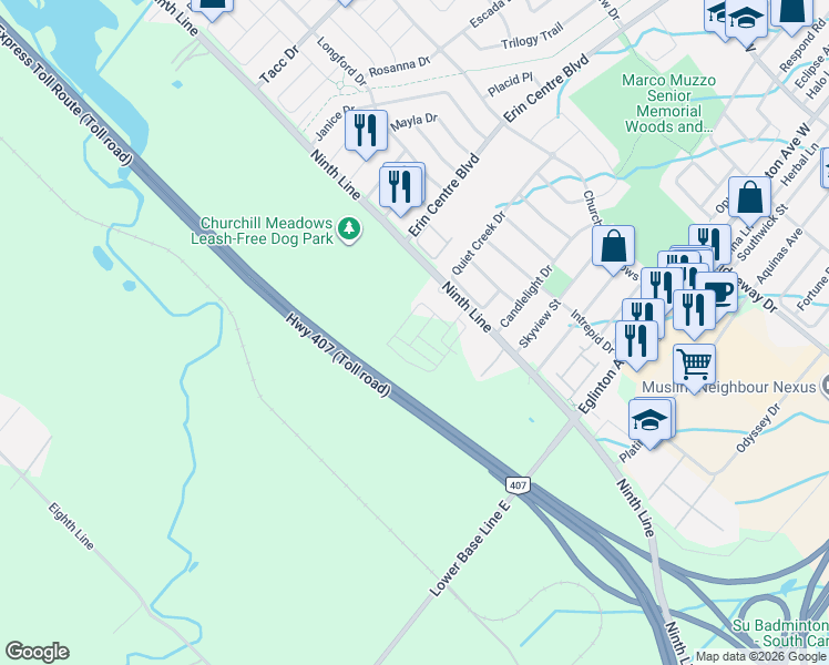 map of restaurants, bars, coffee shops, grocery stores, and more near 4045 Saida Street in Mississauga