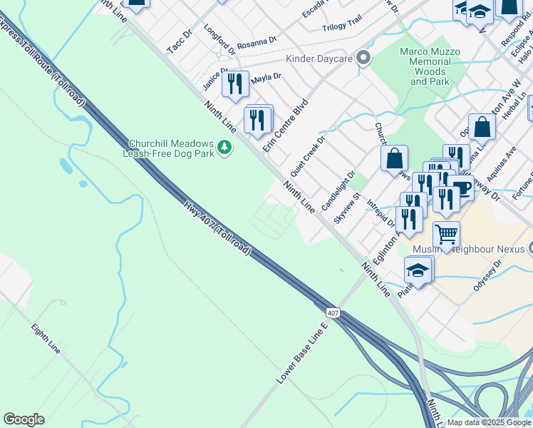 map of restaurants, bars, coffee shops, grocery stores, and more near 4045 Saida Street in Mississauga