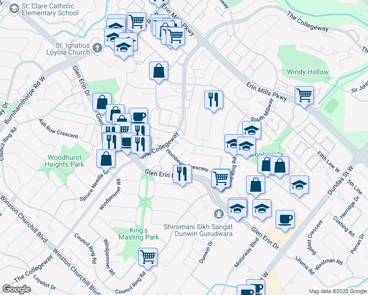map of restaurants, bars, coffee shops, grocery stores, and more near 3323 Chokecherry Crescent in Mississauga