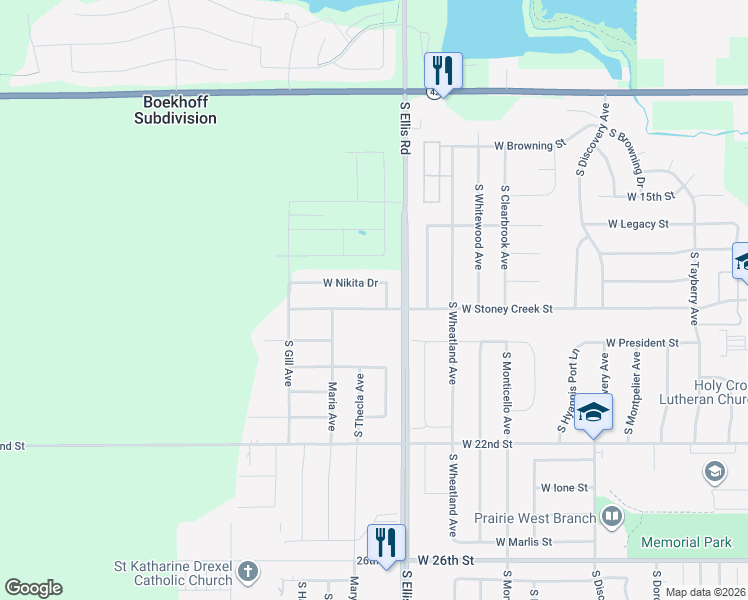map of restaurants, bars, coffee shops, grocery stores, and more near 8600-8716 W Stoney Creek St in Sioux Falls